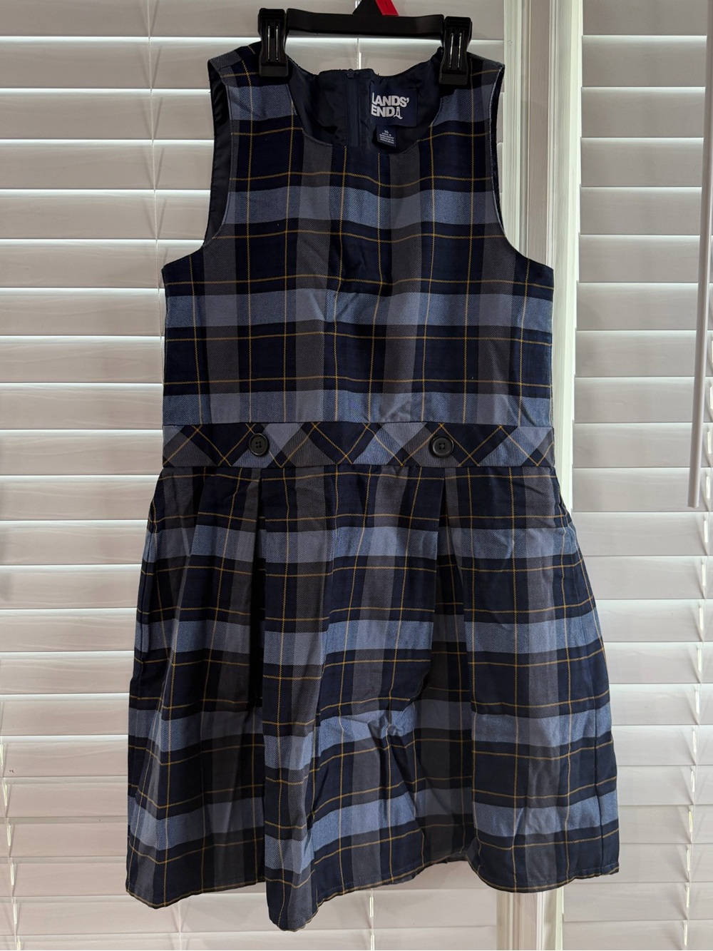 Lands' End Navy Plaid Pleated Jumper Dress Size 14 School Uniform 💙